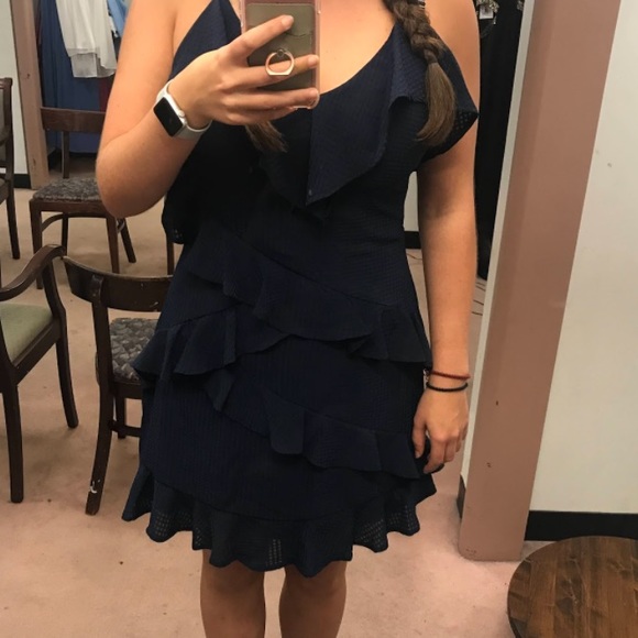 Navy Ruffled Mini Dress - Picture 3 of 3